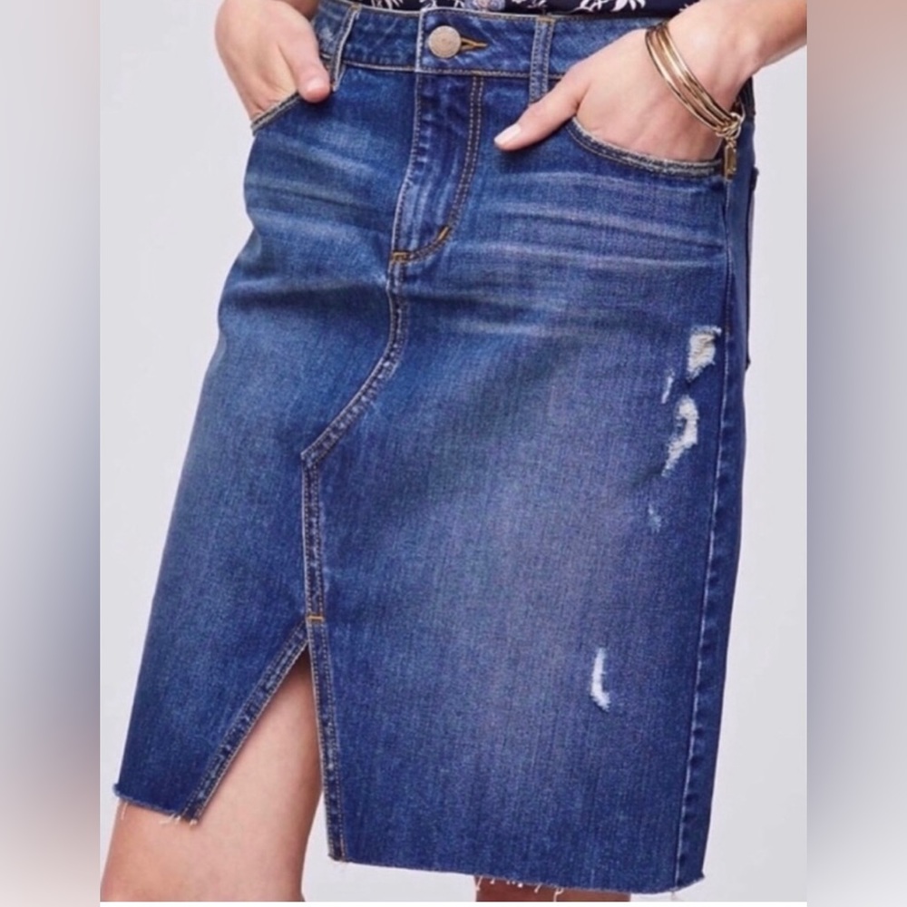 LOFT Distressed Denim Front Slit Skirt SIZE 6